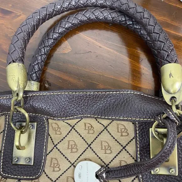 Dooney And Bourke Vintage Leather Brown Leather Signature Canvas Satchel Handbag